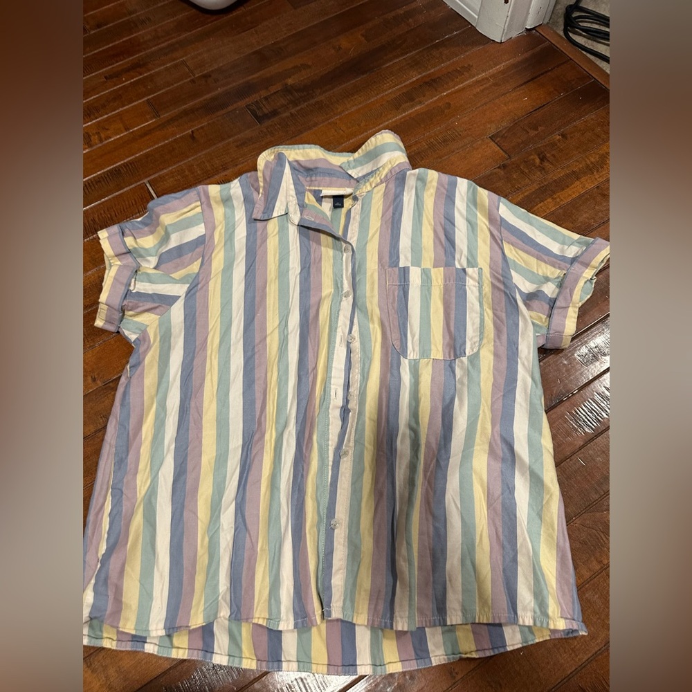 Striped Short Sleeve Button-Up Shirt